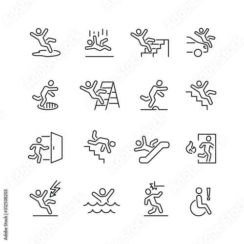 Stick figure man related icons  thin vector icon set  black and white kit