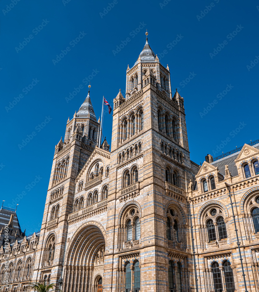 Facade of the Natural History Museum of London, United Kingdom.