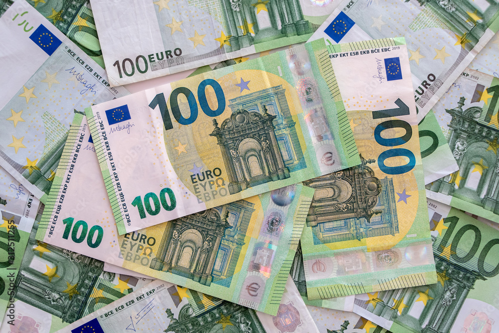 Euro banknotes close up. Several hundred euro banknotes, selective focus Euro banknotes close up. Several hundred euro banknotes, selective focus