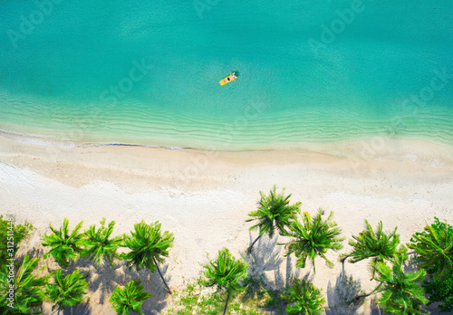 tropical sea and beautiful beach with coconut palm trees