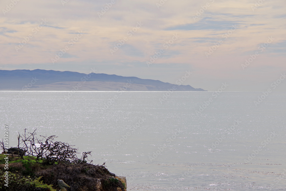 Panoramic view of the central California coast on a tranquil winter day