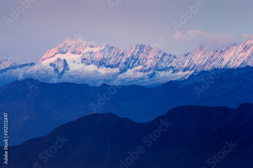 Looking down on Sierra Nevada de Santa Marta, high Andes mountains of the Cordillera, Paz, Colombia. Travel holiday in Colombia. Sunrise in the mountain. photo