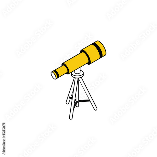 Telescope observing stars. Vector line, 3d stroke isometric, color web icon, new flat style. Creative illustration design, abstract idea for infographics.