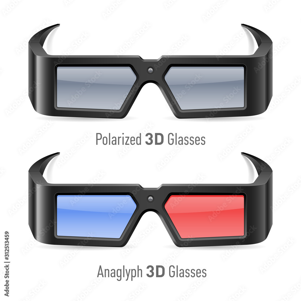 Illustration of Anaglyph and Polarized 3D Cinema Glasses. Stereoscopic Goggles Isolated Clipart on White Background. Movie Watching Accessory Design Element Stock | Adobe Stock
