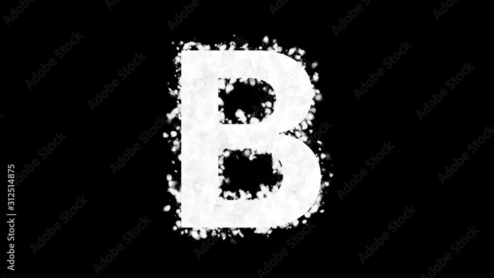 Letter B appears with white particles on black background Letter B appears with white particles on black background