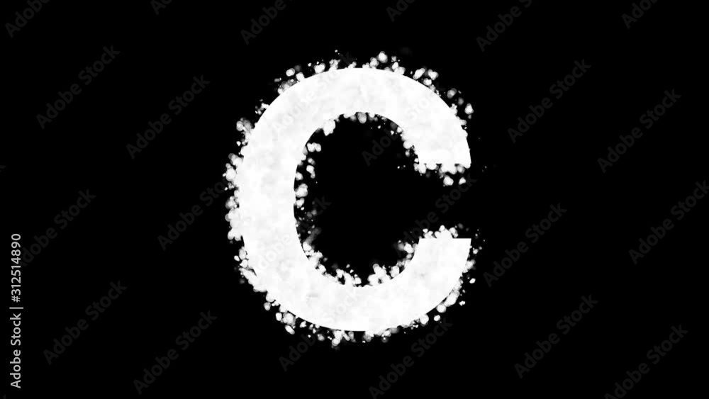 Letter C appears with white particles on black background Letter C appears with white particles on black background
