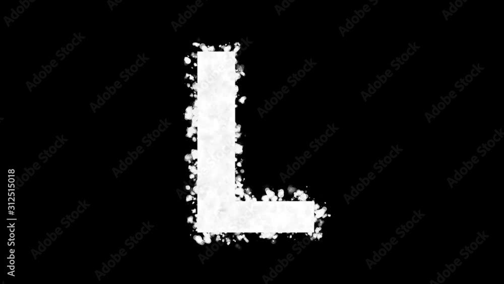 Letter L appears with white particles on black background Letter L appears with white particles on black background
