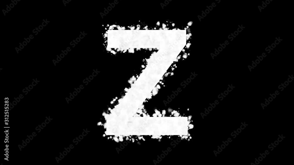Letter Z appears with white particles on black background Letter Z appears with white particles on black background