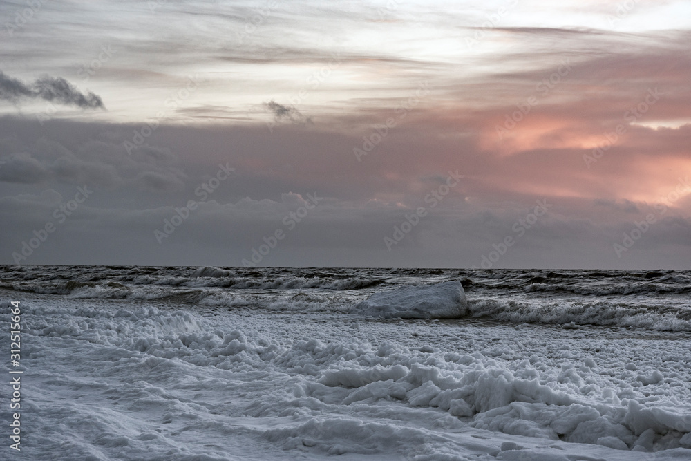 Icy baltic sea coast in winter next to Liepaja, Latvia.