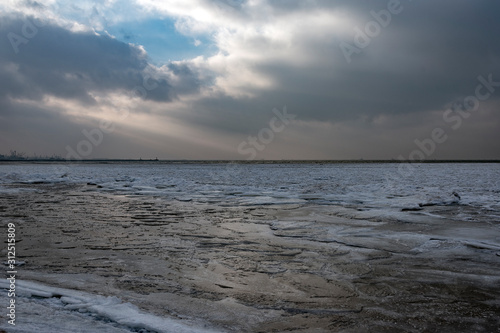 Icy baltic sea coast in winter next to Liepaja  Latvia.