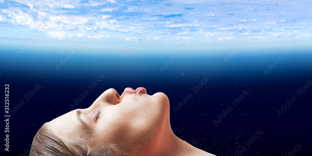 Fototapeta premium Girl kissing Earth planet . Mixed media