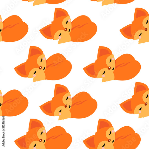 This is seamless pattern texture of fox. Cute cartoon wallpaper on white background.
