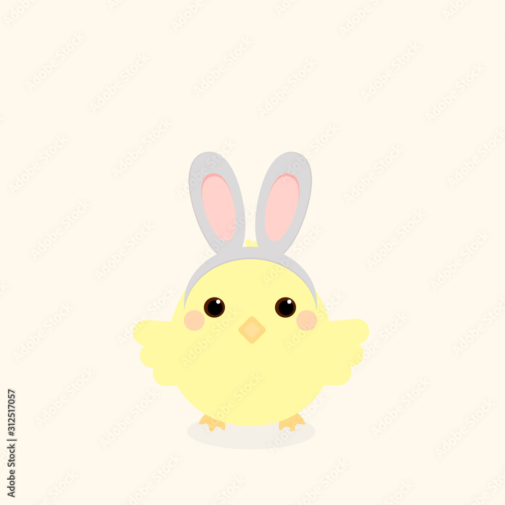 This is cartoon chicken and hair hoop with hare. Cute illustration on light background. Could be used for Easter Day, Christmas, new year, carnival decorations, chik and harehoop This is cartoon chicken and hair hoop with hare. Cute illustration on light background. Could be used for Easter Day, Christmas, new year, carnival decorations, chik and harehoop