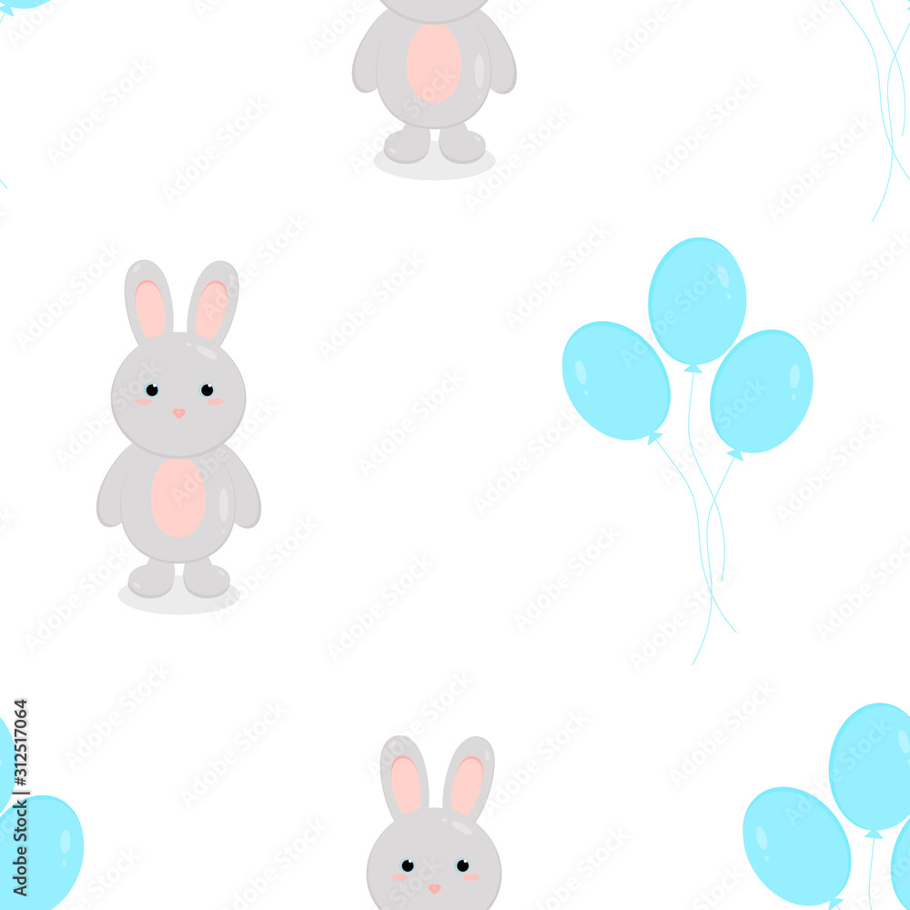 This is seamless pattern texture of rabbit and balloons on white background. This is seamless pattern texture of rabbit and balloons on white background.