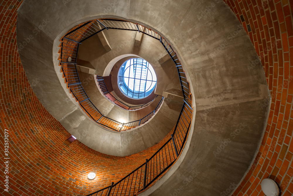 Twisted staircase of the Klimek observatory tower in Grudziadz, Poland