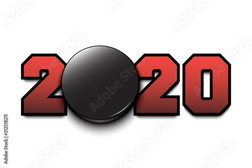 New Year numbers 2020 and hockey puck
