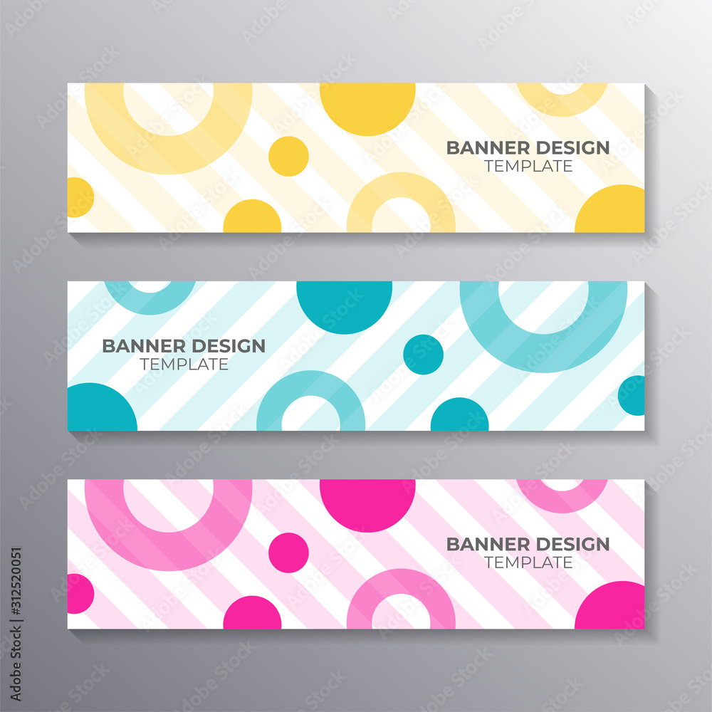 Banner template business company design layout with circle geometry in flat style memphis background