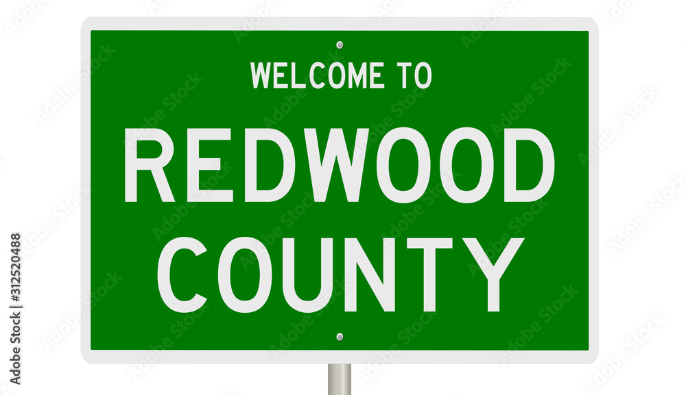 Rendering of a green 3d highway sign for Redwood County