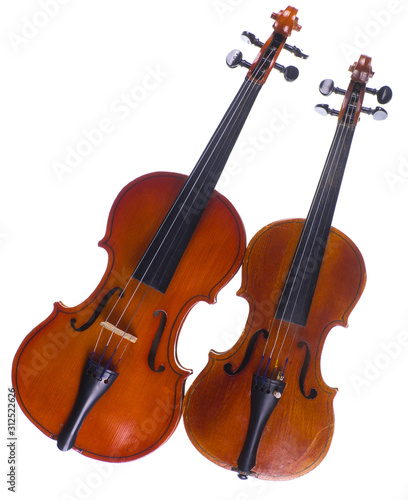 two violins isolated on white background