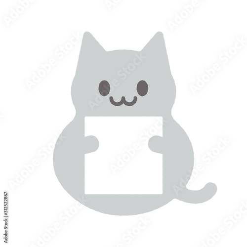 告知・メッセージ・ネコ年素材：白い紙を持ったぽってりした猫 © Spica