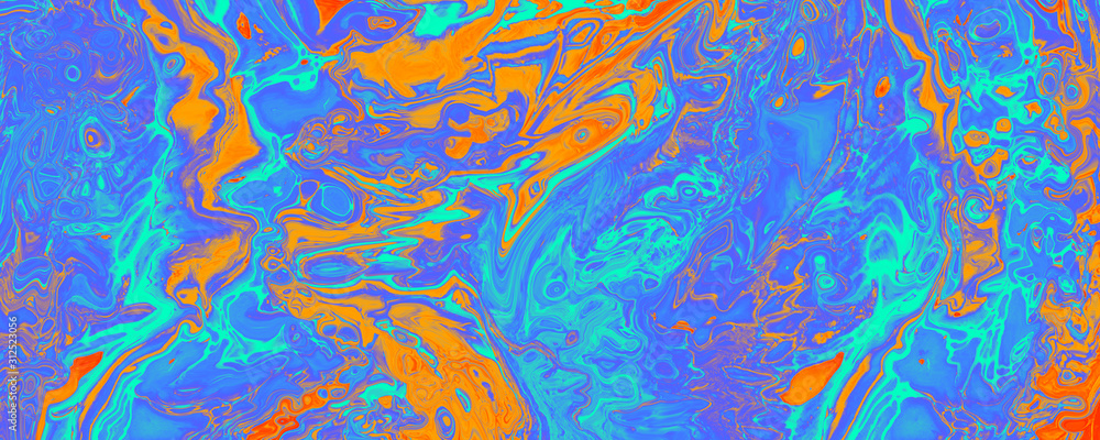 blue orange acrylic pouring background