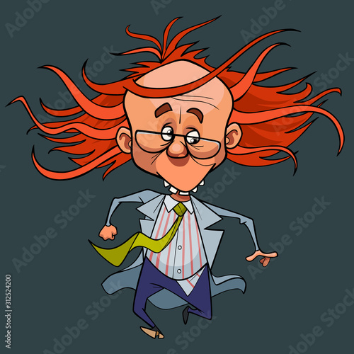 cartoon fast running crazy shaggy man in a medical coat