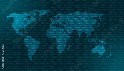 world map on futuristic digital dark blue background