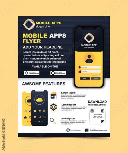 Mobile app flyer template Vector template