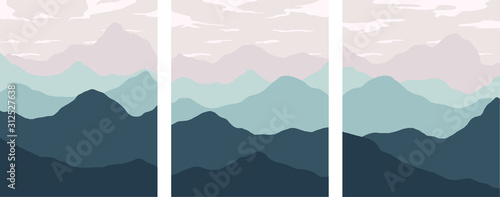 minimalist landscape rolling mountains nordic palette,poster,postcards set of 3 templates