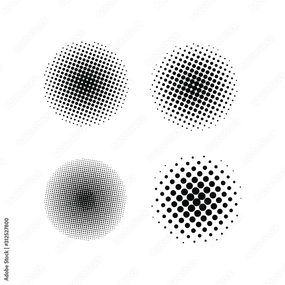 Halftone effect set. Different gradient circles in halftone effect