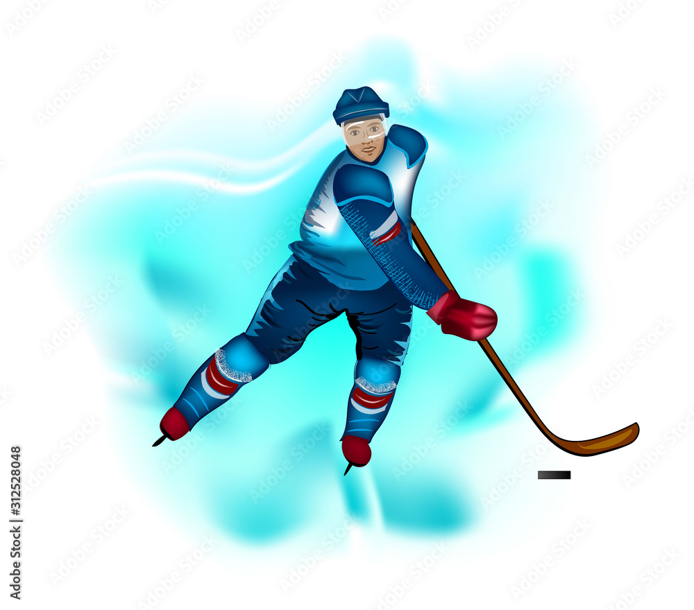 Obraz premium Ice hockey player cartoon. Wall stickers