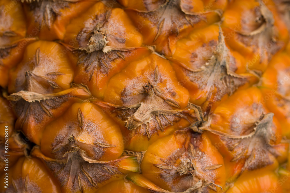 Close-up of the skin of a ripe pineapple. Fresh pineapple texture