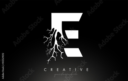 Letter E Design Logo with Creative Tree Branch. E Letter Tree Icon Logo