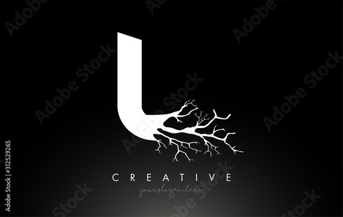 Letter L Design Logo with Creative Tree Branch. L Letter Tree Icon Logo