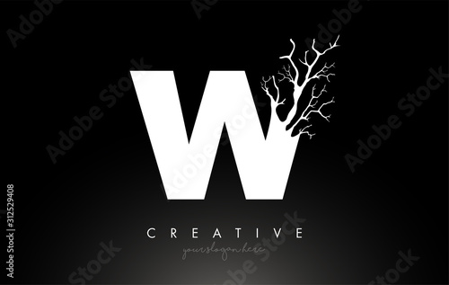 Letter W Design Logo with Creative Tree Branch. W Letter Tree Icon Logo