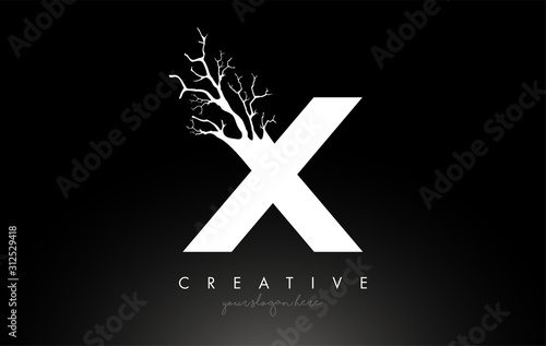 Letter X Design Logo with Creative Tree Branch. X Letter Tree Icon Logo