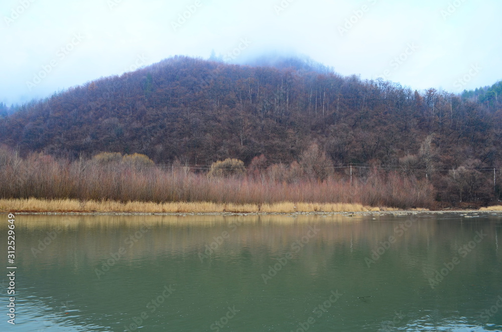 Fototapeta premium Mountain river water landscape. Wild river in mountains