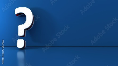 Question mark in motion. Blue room. Conceptual video.