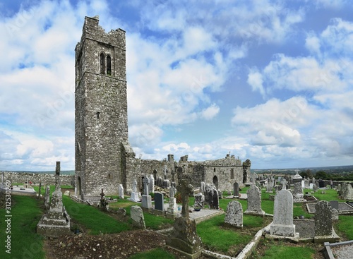 Photography ruins of Slane abbey with cemetery northwest of Dublin