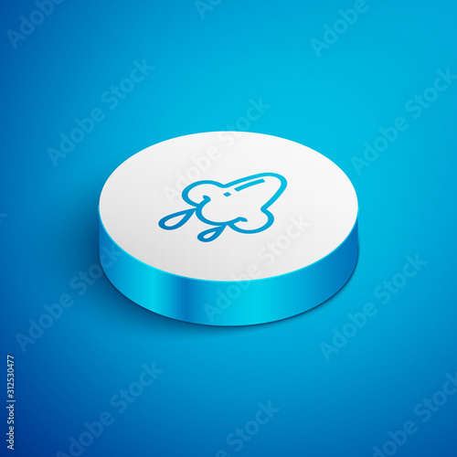 Isometric line Runny nose icon isolated on blue background. Rhinitis symptoms, treatment. Nose and sneezing. Nasal diseases. White circle button. Vector Illustration