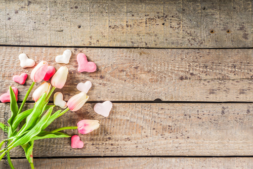 Valentine's day background with hearts, flowers photo