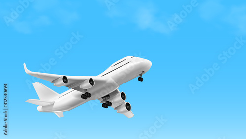 3D White Glossy Commercial Jet Airplane Take Off