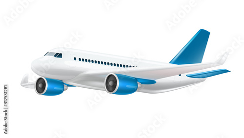 3D White Glossy Commercial Jet Airplane Take Off
