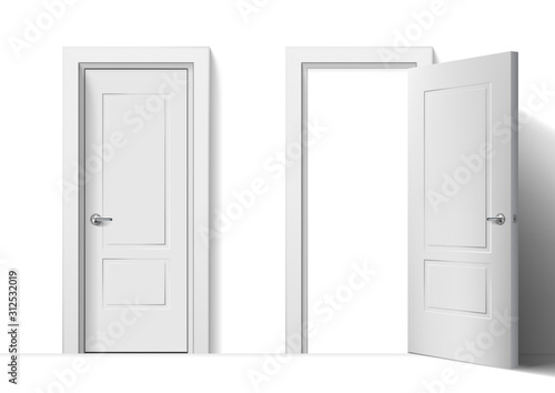 Realistic Open And Closed White Entrance Doors