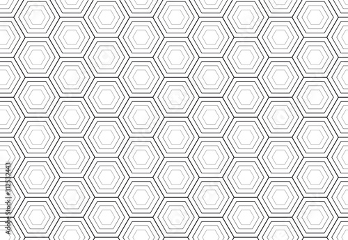 Vector seamless pattern with polygons. Linear geometric texture. Hexagonal abstract background. Polygonal grid with graphic dotted elements.