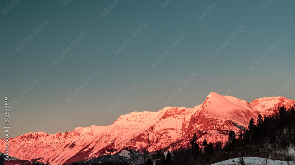 Winter sunset in the Julian alps
