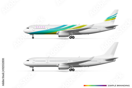 Blank White Airplane Or Airliner Side View