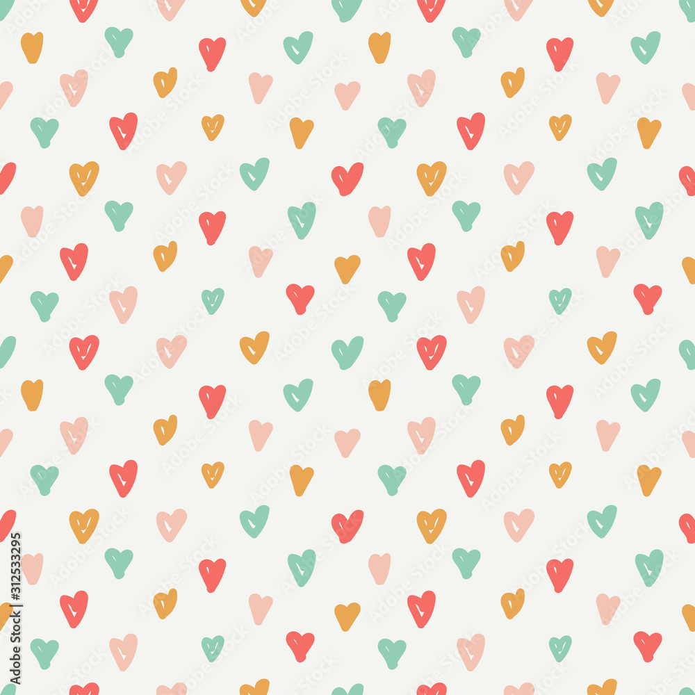 Cute scandinavian childish seamless pattern with trendy hand drawn hearts Cute scandinavian childish seamless pattern with trendy hand drawn hearts