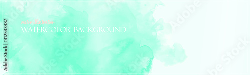 Green mint watercolor background. Colorful texture banner with free copy space for your graphic design or text. Vector illustrator. Ethereal colors. Subtle and delicate surface. 