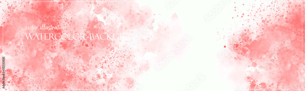 Red watercolor background. Flower texture banner with free copy space for your graphic design or text. Vector illustrator. Ethereal colors. Subtle and delicate surface. 